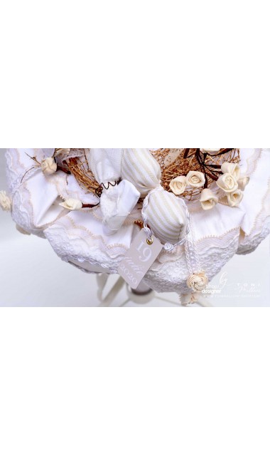 Lumanare de botez cu dantela crem si flori natur uscate Lacy Bloom 14